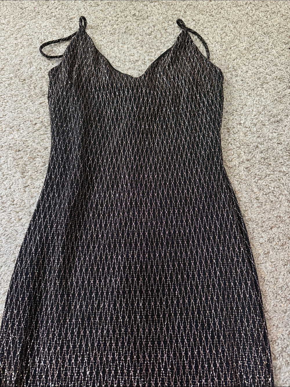 Black Metallic Slip Dress with Silver Threading